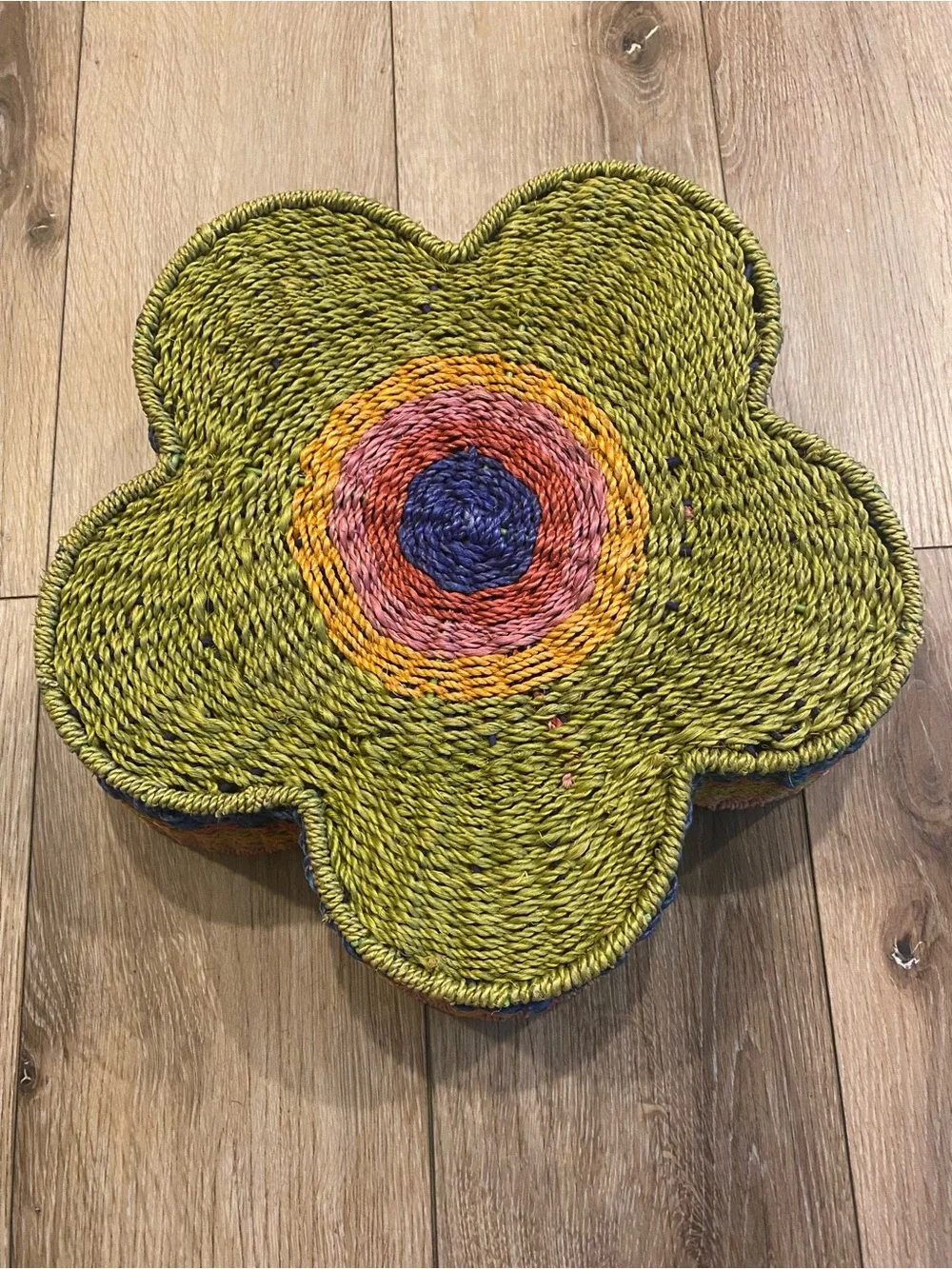 Flower Shaped Woven Basket Bowl Multicolor Rainbow Rope Decorative Storage Tray